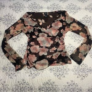 Y2k floral mesh print long sleeve top